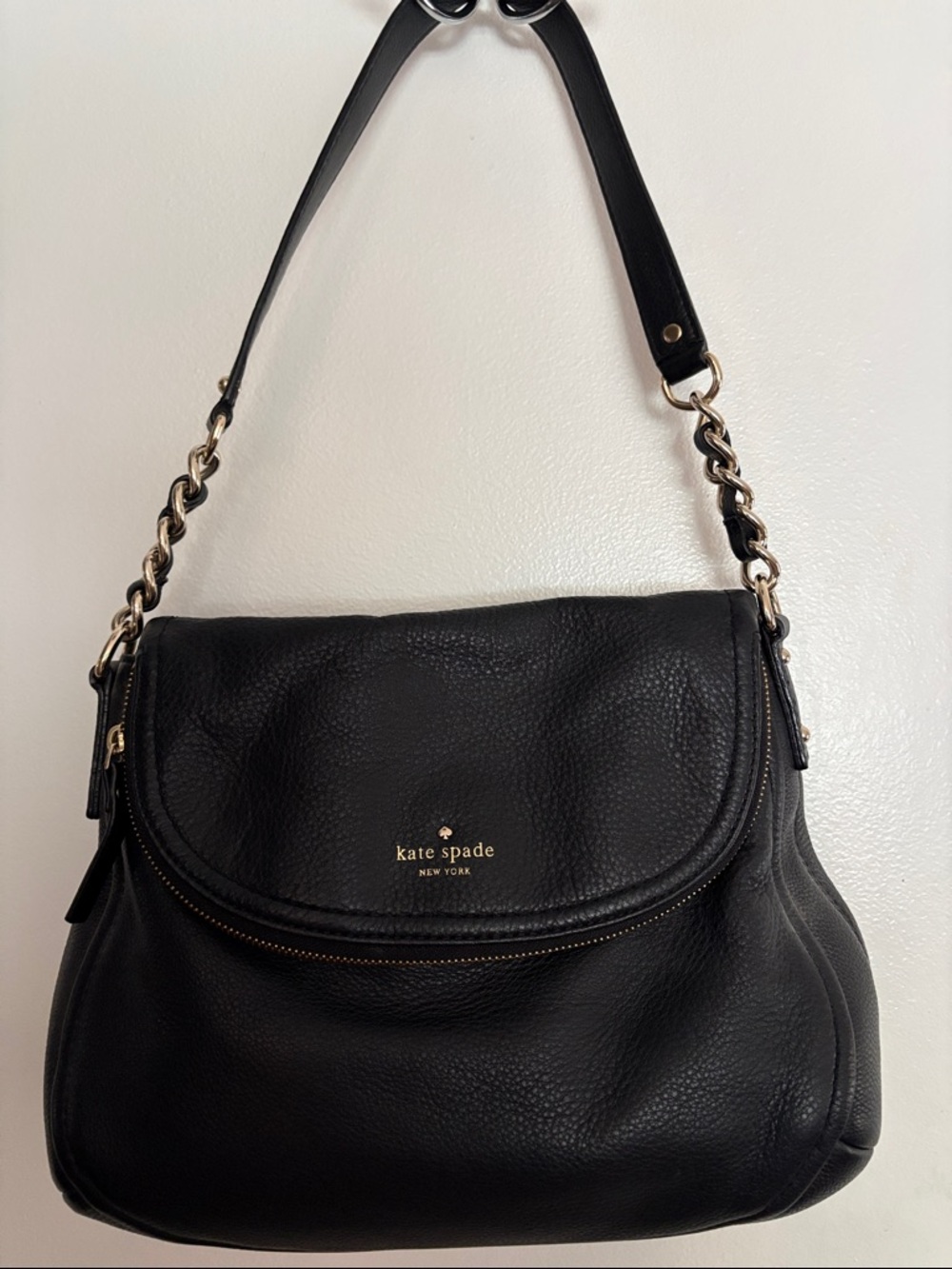 kate spade Black Pebbled Leather Shoulder Bag with Gold Hardware